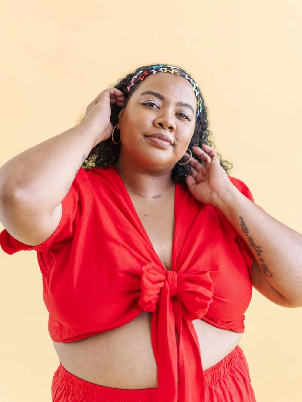 Nettle Studios Cherry Red Linen Tied Crop Top Sz XL Plus